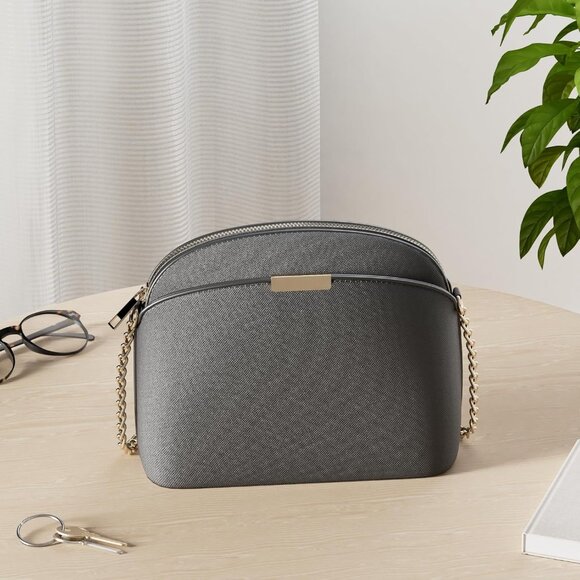 Compact Saffiano Small Dome Crossbody Bag with Gold Hardware - Ideal for Outings - Picture 3 of 8